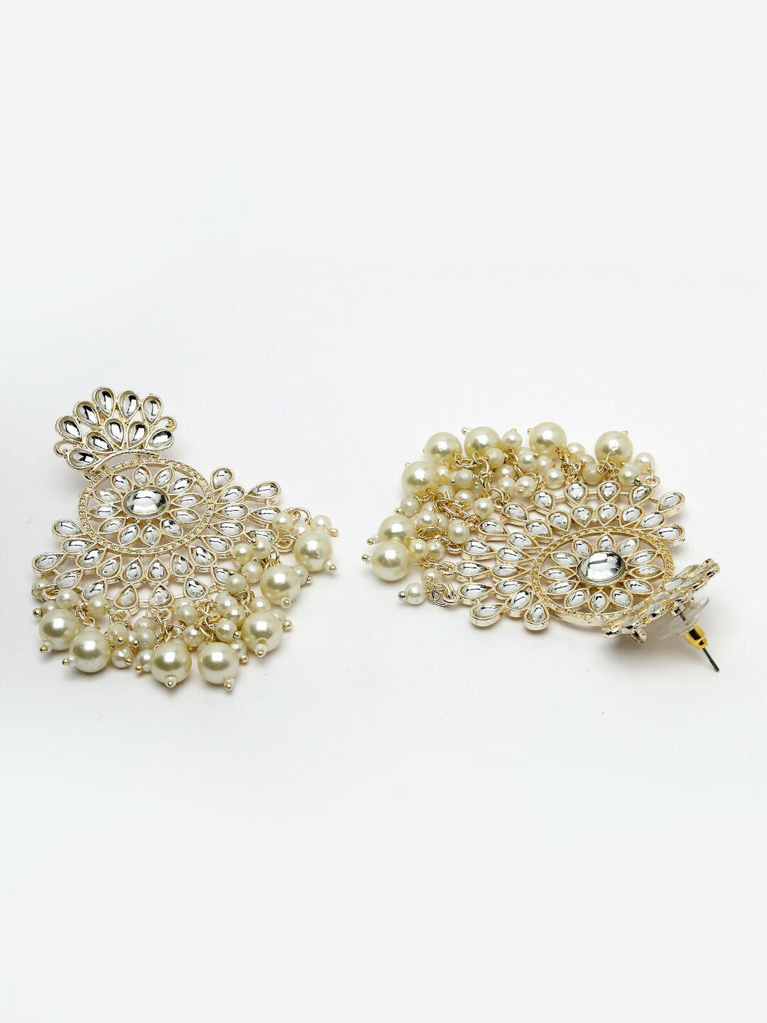 NVR Women Gold-Polished Kundan Chandbali Earrings | Swadesiicart
