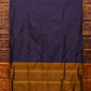 Dark Blue and Mustard Narayanpet Silk Handloom Saree with Checks Design No Blouse - Global Threads | Swadesiicart