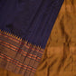 Dark Blue and Mustard Narayanpet Silk Handloom Saree with Checks Design No Blouse - Global Threads | Swadesiicart