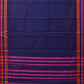 Dark Blue and Pink Bamboo Cotton Plain Saree with Strips Pallu Design No Blouse - Global Threads | Swadesiicart