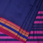 Dark Blue and Pink Bamboo Cotton Plain Saree with Strips Pallu Design No Blouse - Global Threads | Swadesiicart