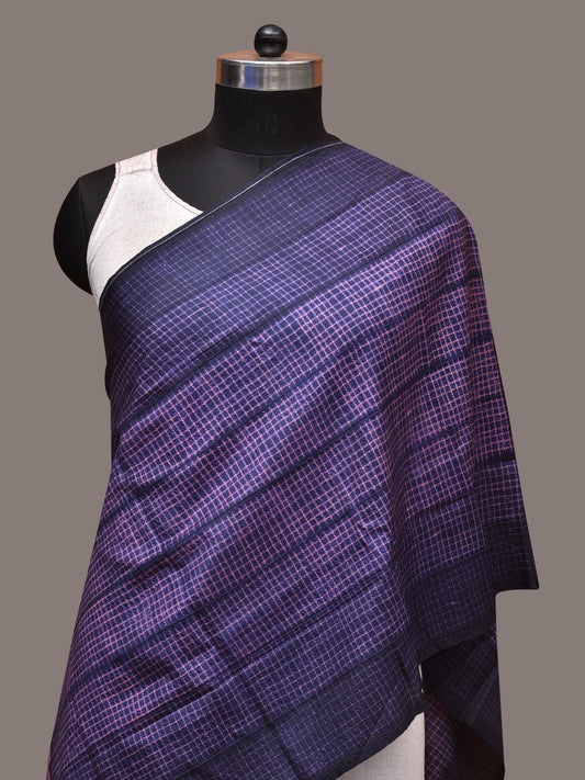 Dark Blue and Pink Shibori Silk Handloom Stole with Checks Design - Global Threads | Swadesiicart