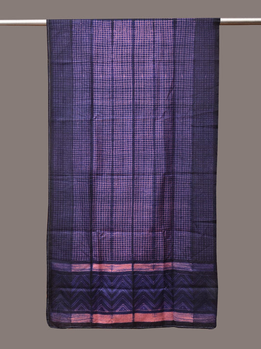 Dark Blue and Pink Shibori Silk Handloom Stole with Checks Design - Global Threads | Swadesiicart