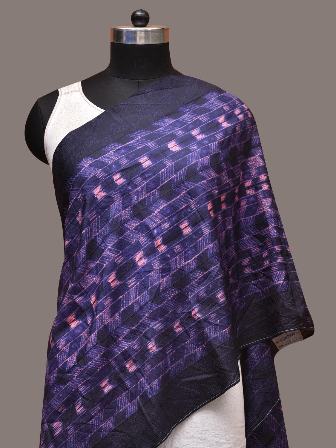 Dark Blue and Pink Shibori Silk Handloom Stole with Zig-Zag Design - Global Threads | Swadesiicart