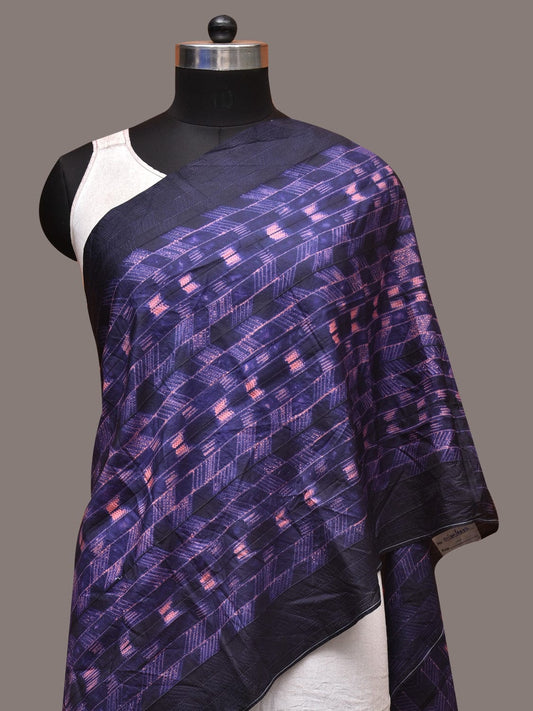 Dark Blue and Pink Shibori Silk Handloom Stole with Zig-Zag Design - Global Threads | Swadesiicart