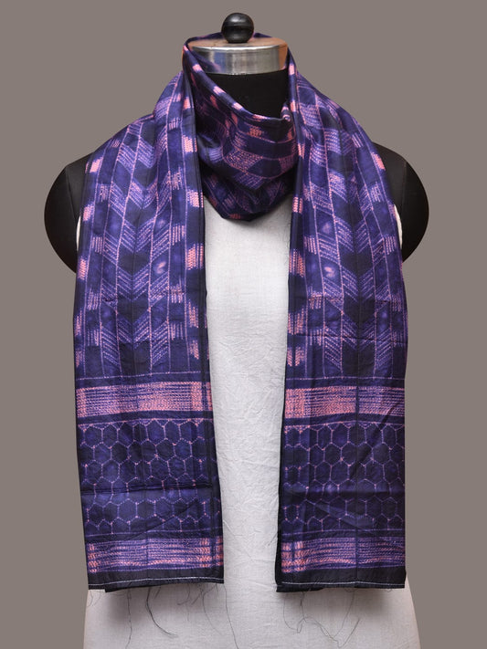 Dark Blue and Pink Shibori Silk Handloom Stole with Zig-Zag Design - Global Threads | Swadesiicart