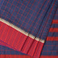 Dark Blue and Red Bamboo Cotton Saree with Big Checks Design No Blouse - Global Threads | Swadesiicart