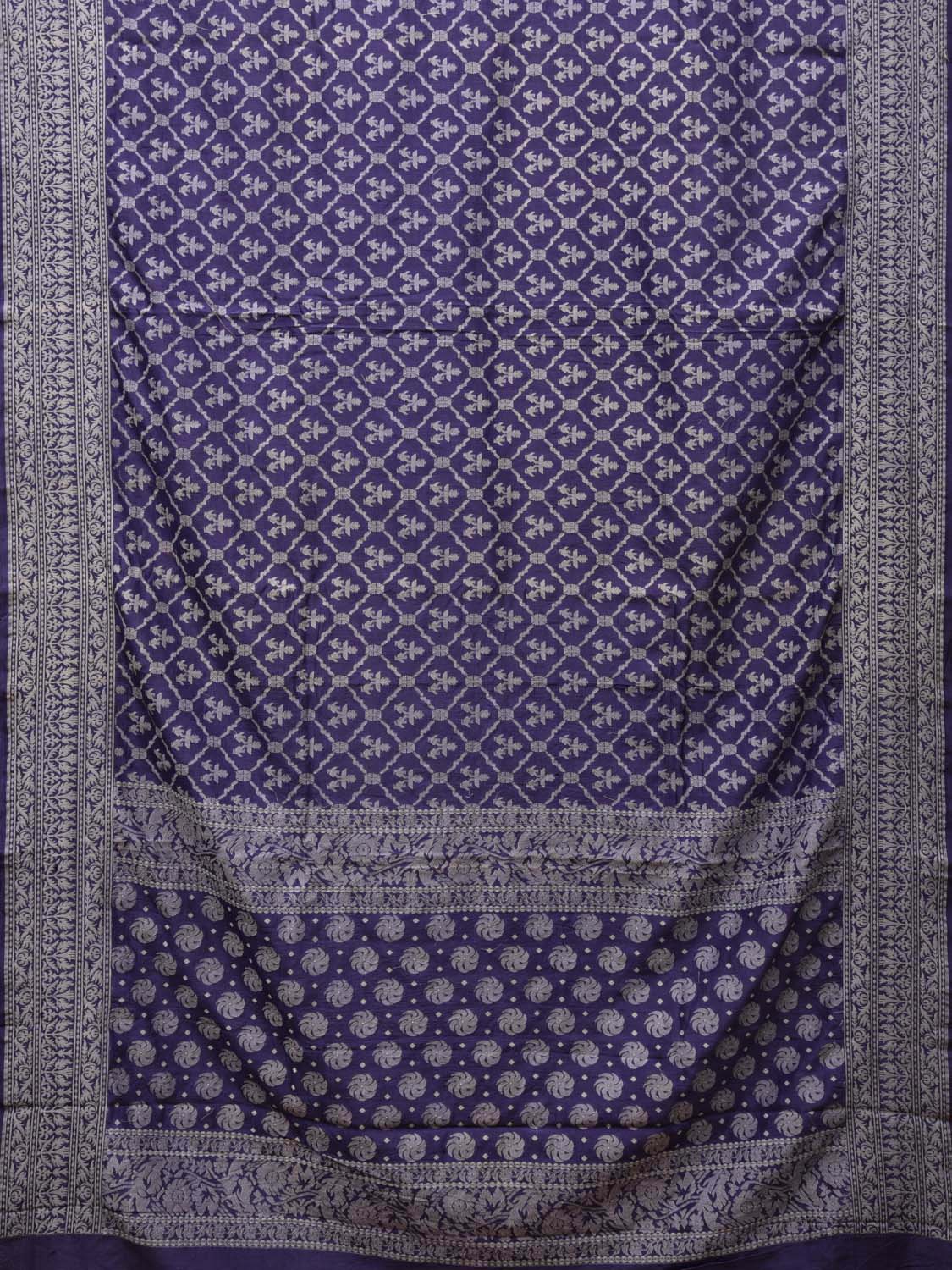 Dark Blue Cut Work Tussar Cotton Handloom Saree with All Over Jamdani Style Design - Global Threads | Swadesiicart