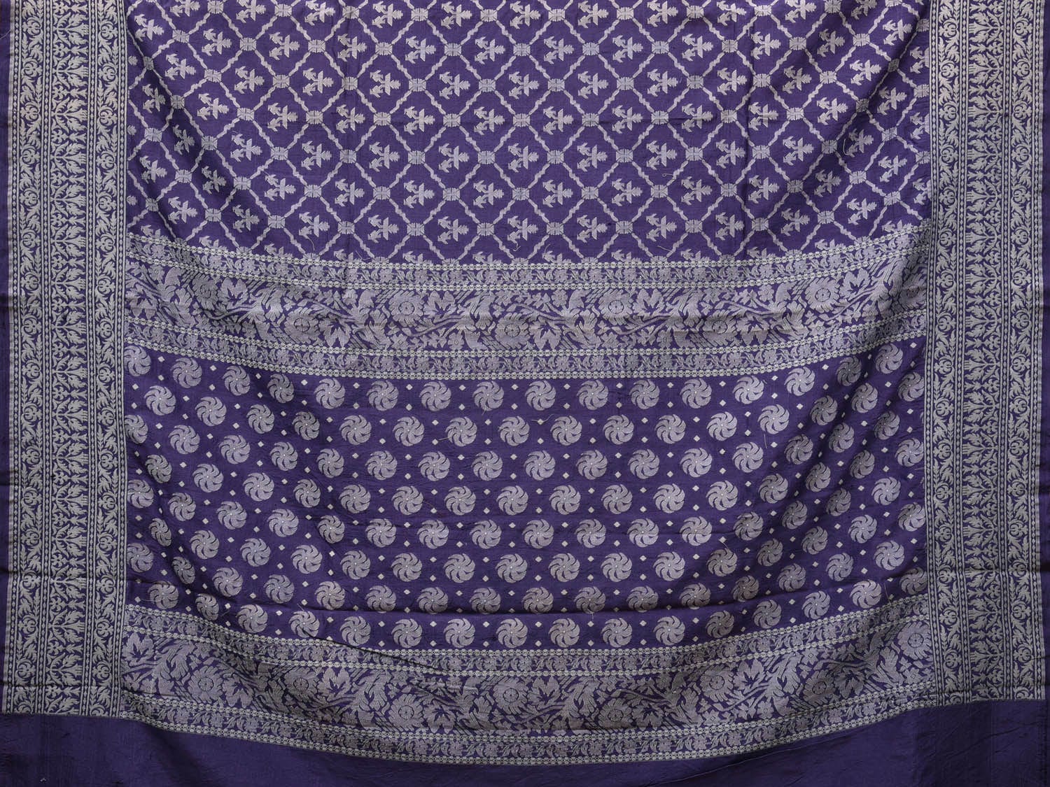 Dark Blue Cut Work Tussar Cotton Handloom Saree with All Over Jamdani Style Design - Global Threads | Swadesiicart