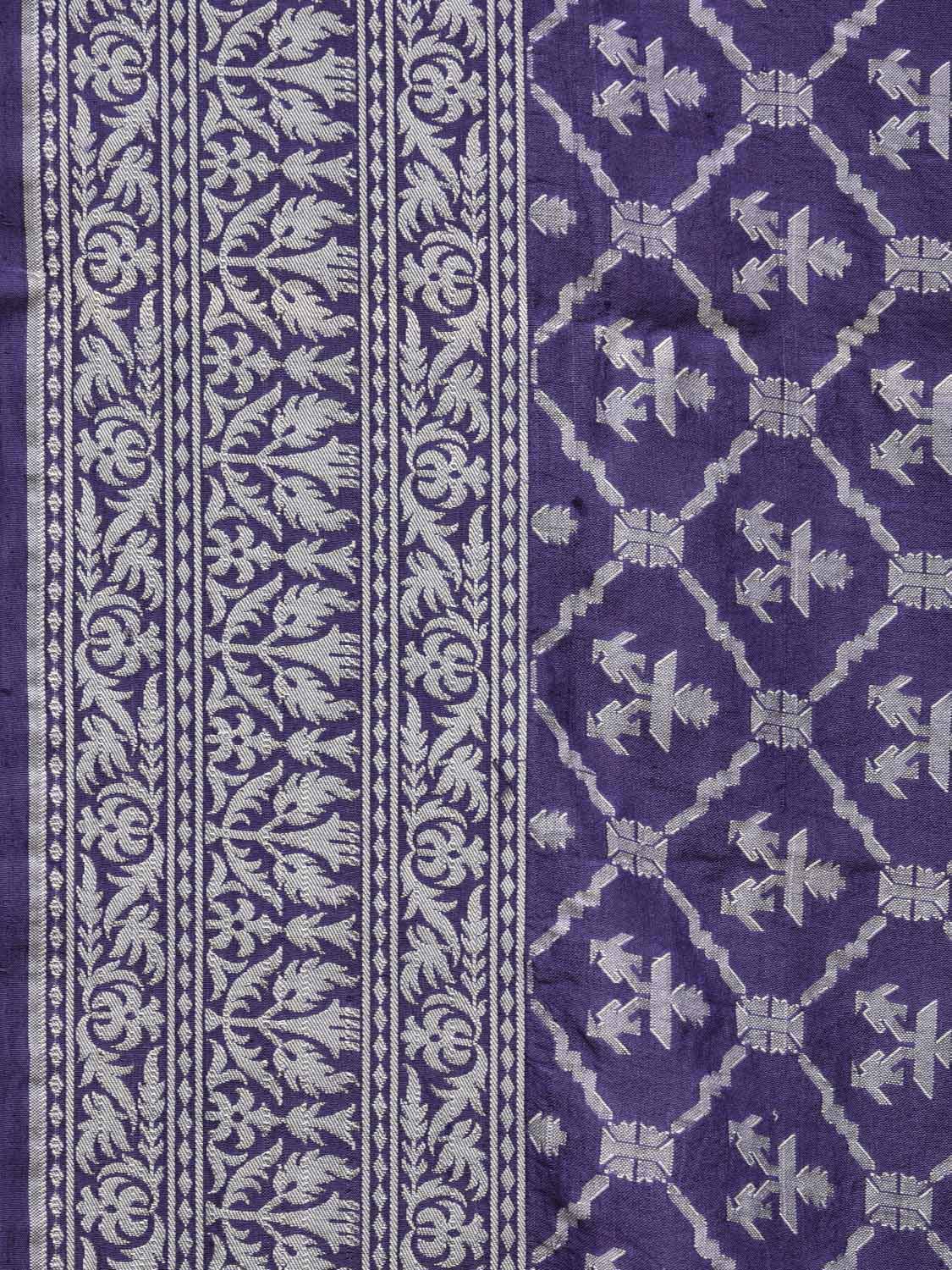 Dark Blue Cut Work Tussar Cotton Handloom Saree with All Over Jamdani Style Design - Global Threads | Swadesiicart