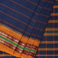 Dark Blue Narayanpet Cotton Handloom Saree with Strips Design No Blouse - Global Threads | Swadesiicart