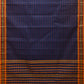 Dark Blue Narayanpet Cotton Handloom Saree with Strips Design No Blouse - Global Threads | Swadesiicart