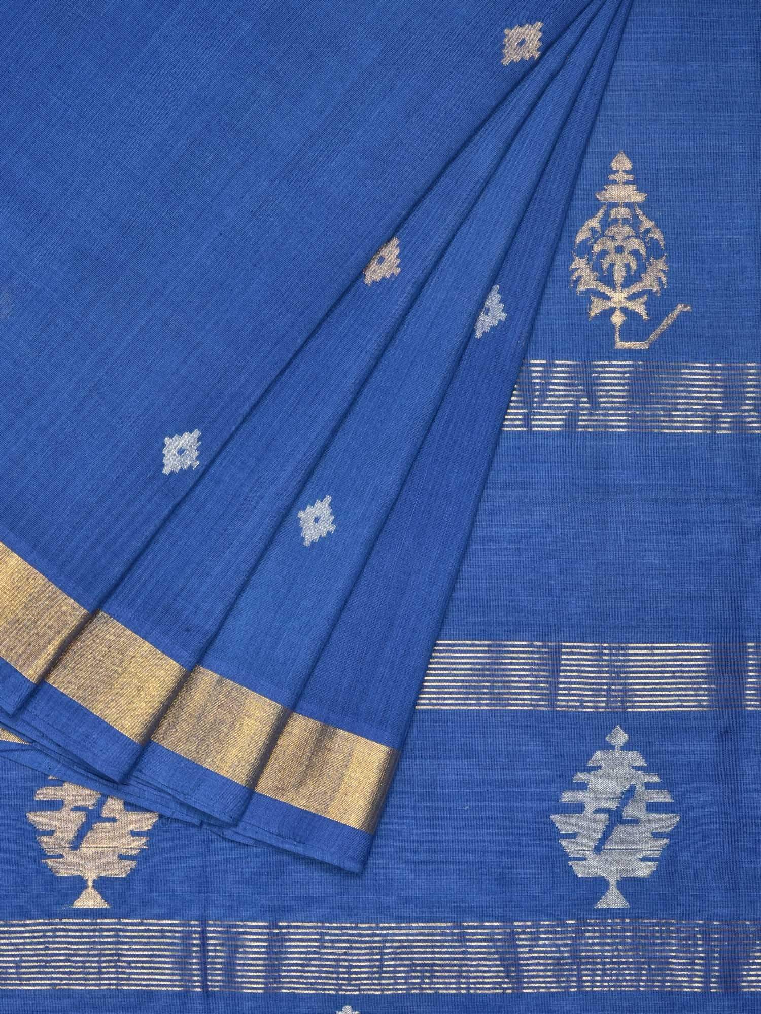 Dark Blue Uppada Cotton Handloom Saree with Assorted Buta Pallu Design - Global Threads | Swadesiicart