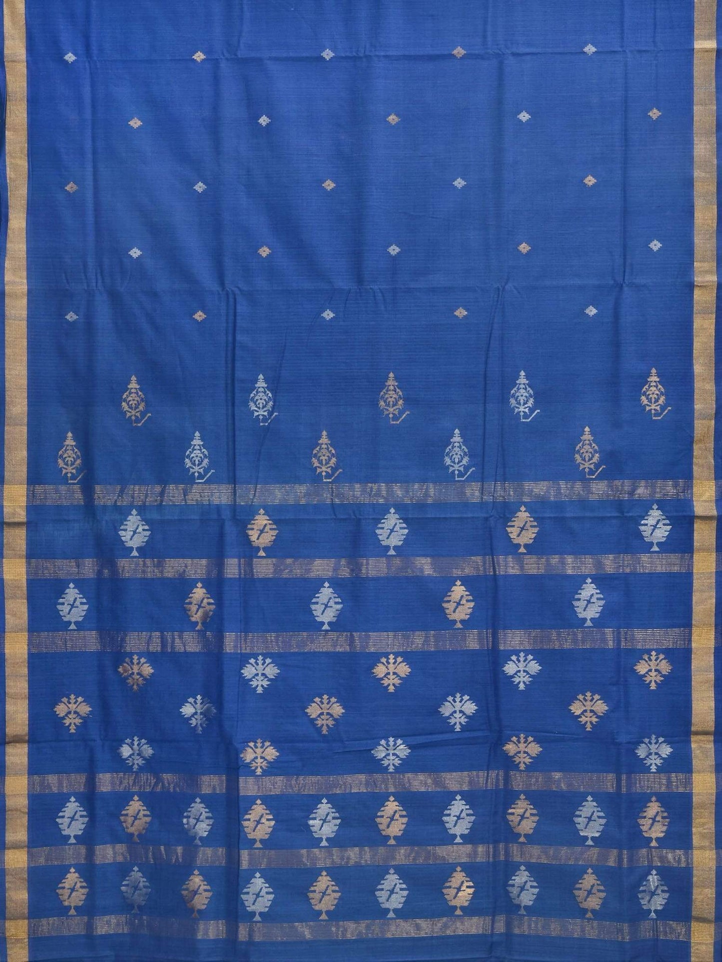 Dark Blue Uppada Cotton Handloom Saree with Assorted Buta Pallu Design - Global Threads | Swadesiicart