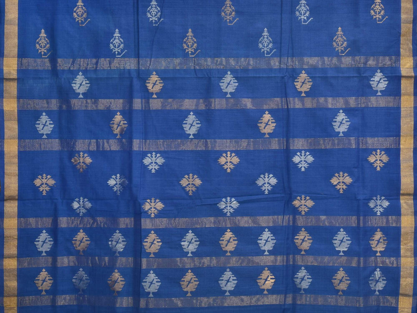 Dark Blue Uppada Cotton Handloom Saree with Assorted Buta Pallu Design - Global Threads | Swadesiicart