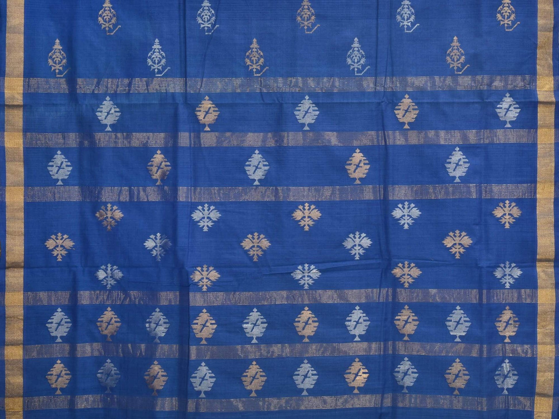 Dark Blue Uppada Cotton Handloom Saree with Assorted Buta Pallu Design - Global Threads | Swadesiicart