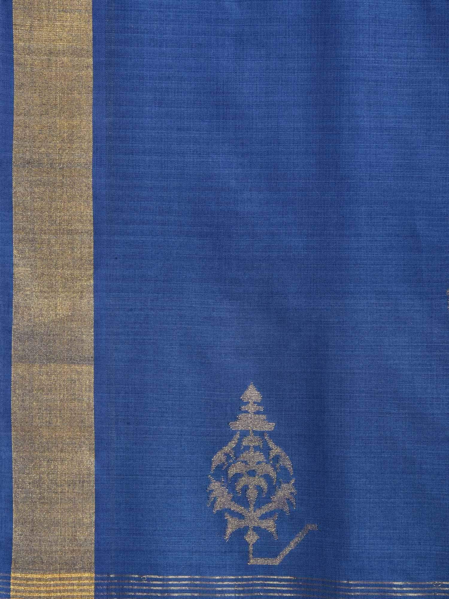 Dark Blue Uppada Cotton Handloom Saree with Assorted Buta Pallu Design - Global Threads | Swadesiicart