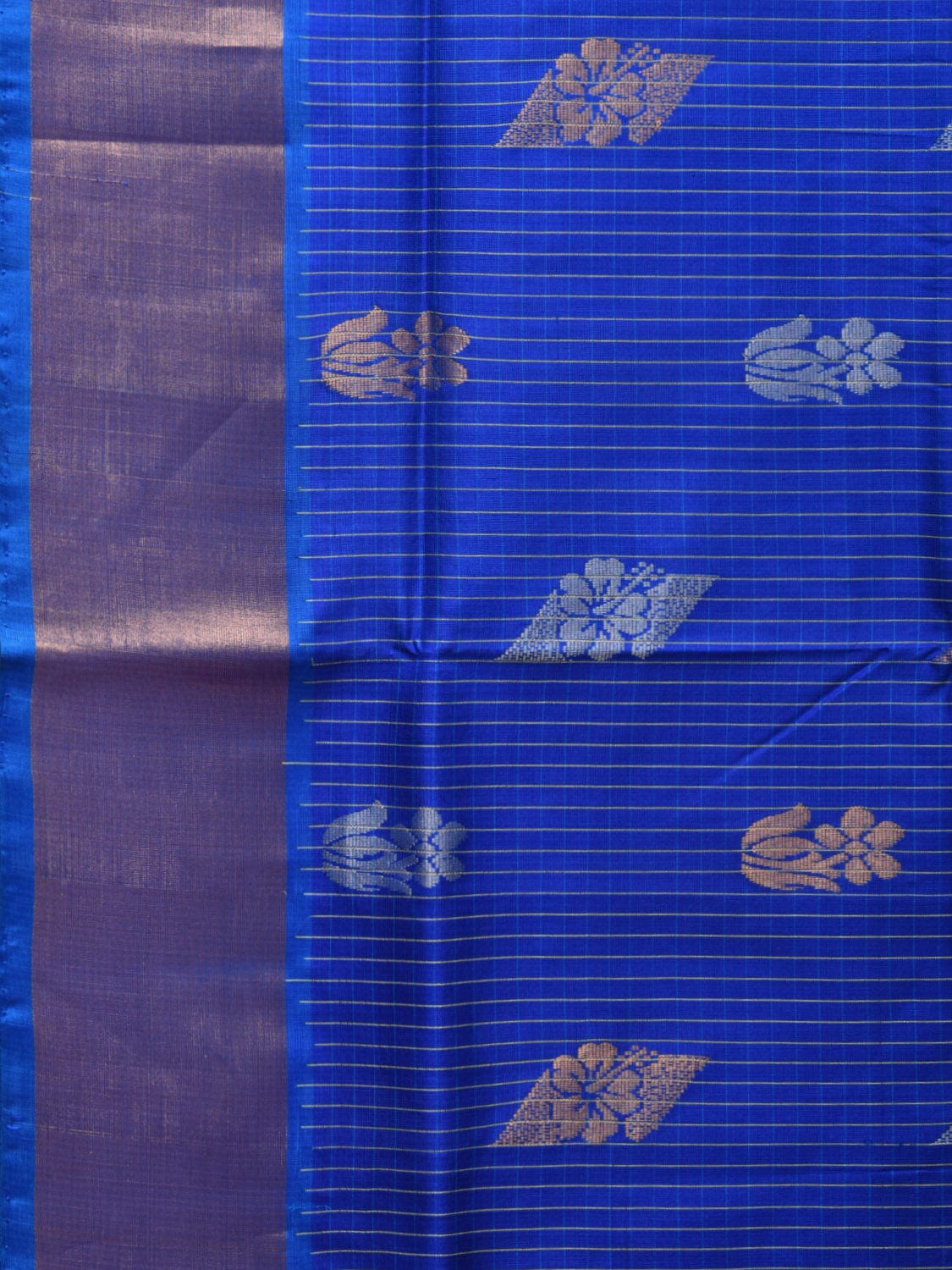 Dark Blue Uppada Silk Handloom Saree with Body Buta and Checks Design - Global Threads | Swadesiicart