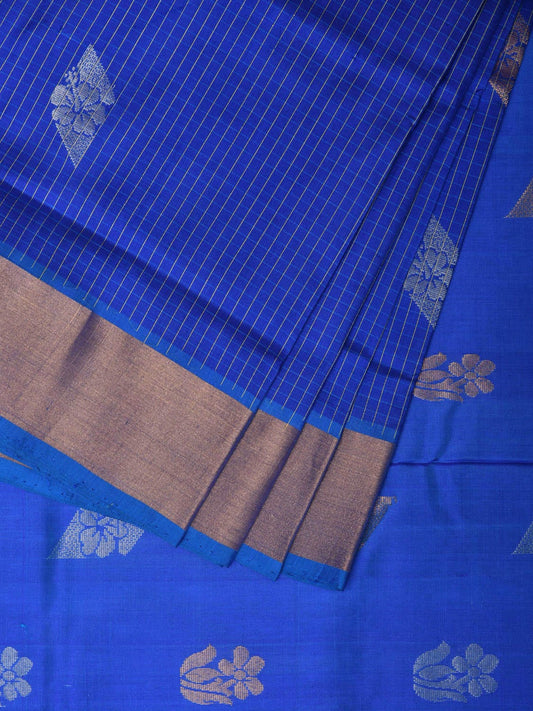 Dark Blue Uppada Silk Handloom Saree with Body Buta and Checks Design - Global Threads | Swadesiicart