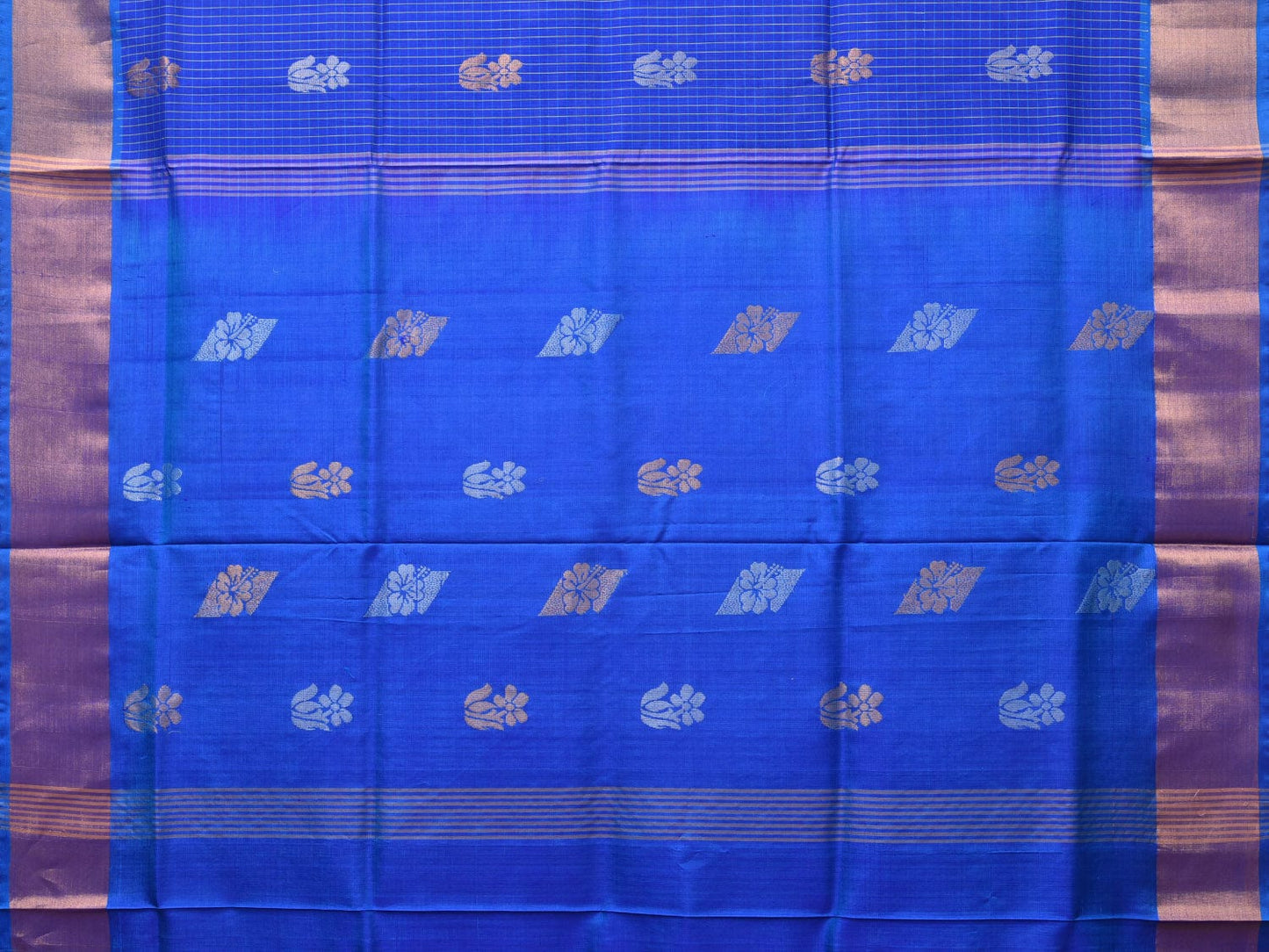 Dark Blue Uppada Silk Handloom Saree with Body Buta and Checks Design - Global Threads | Swadesiicart