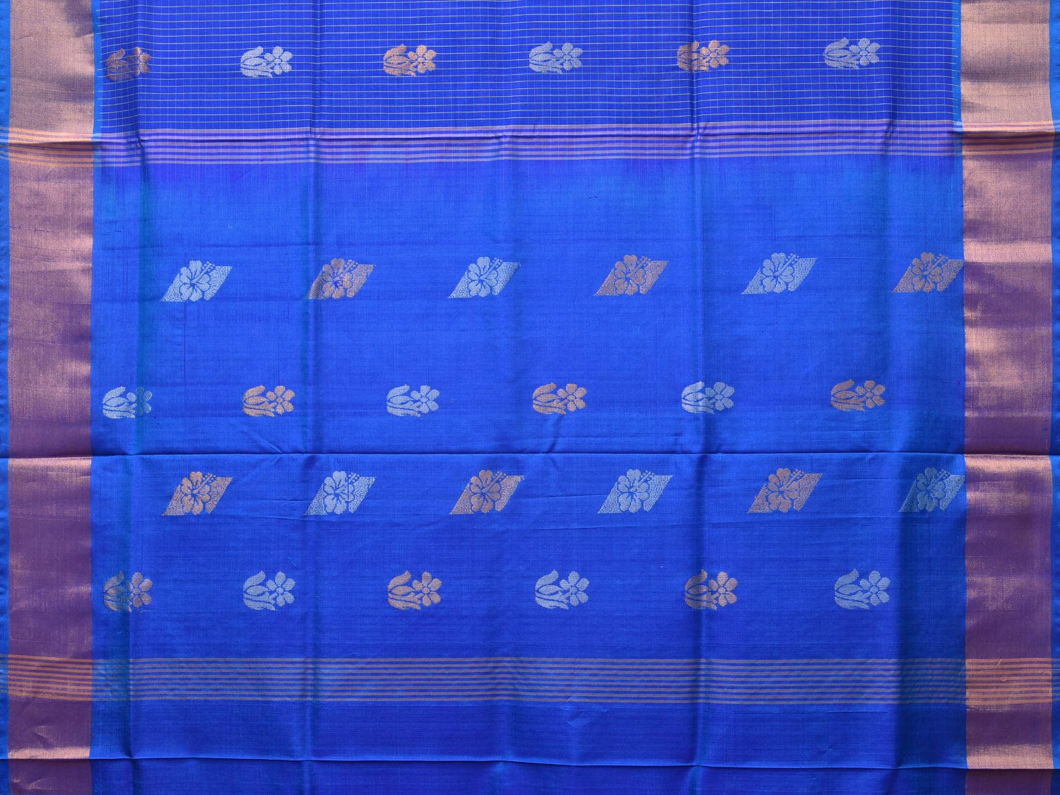 Dark Blue Uppada Silk Handloom Saree with Body Buta and Checks Design - Global Threads | Swadesiicart