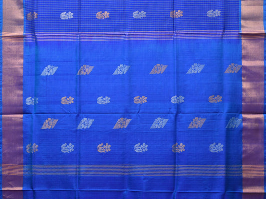 Dark Blue Uppada Silk Handloom Saree with Body Buta and Checks Design - Global Threads | Swadesiicart