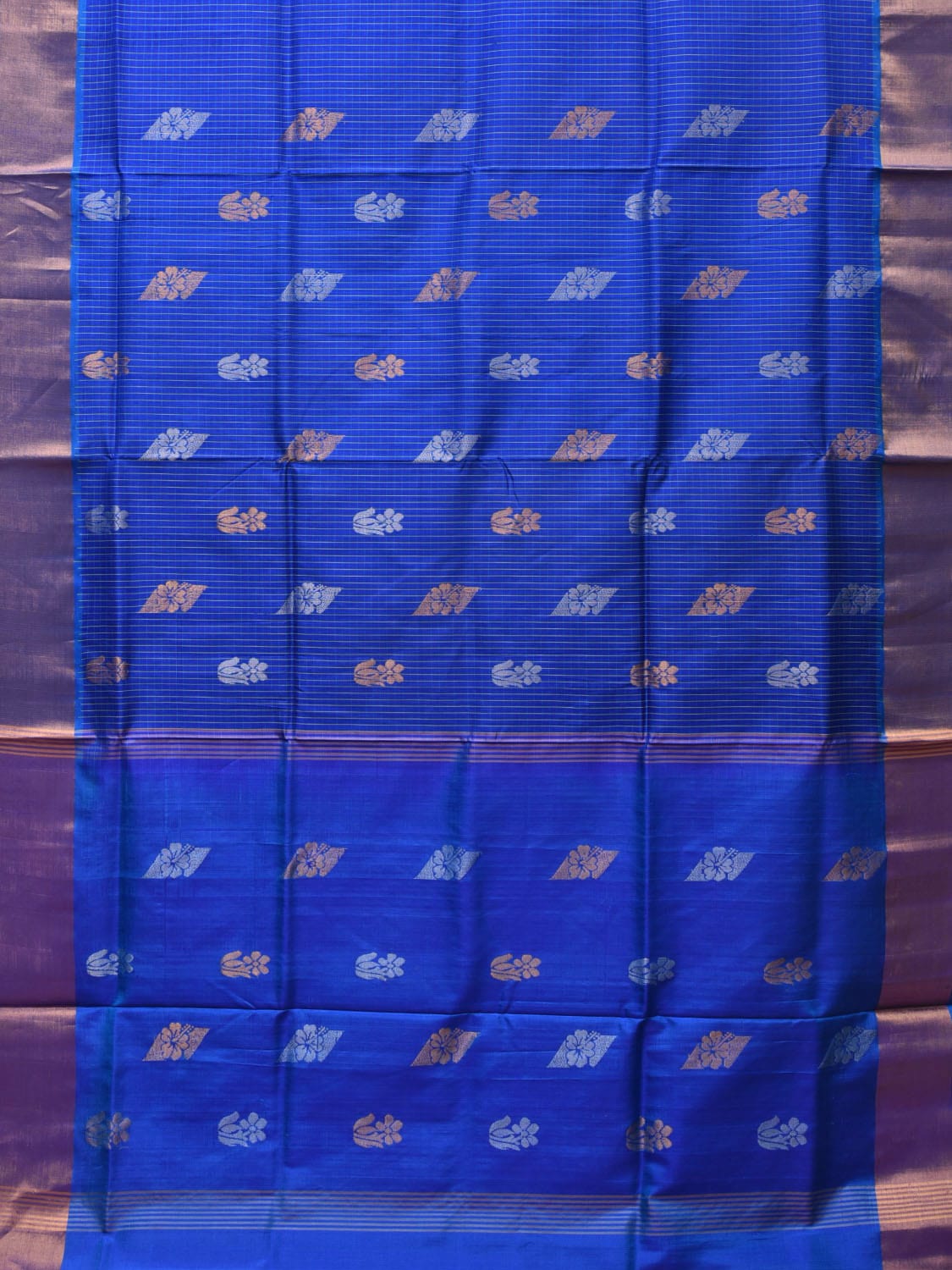 Dark Blue Uppada Silk Handloom Saree with Body Buta and Checks Design - Global Threads | Swadesiicart