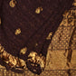Dark Brown Bandhani Kanchipuram Silk Handloom Saree with Mango Pallu Design - Global Threads | Swadesiicart