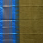 Dark Green and Blue Gadwal Cotton Plain Saree with Checks and Pallu Design No Blouse - Global Threads | Swadesiicart