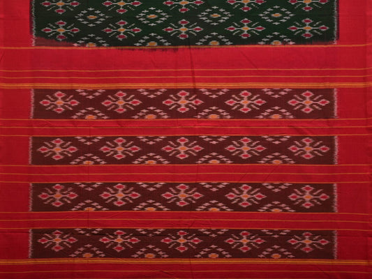 Dark Green and Red Pochampally Ikat Cotton Handloom Saree with All Over Design - Global Threads | Swadesiicart