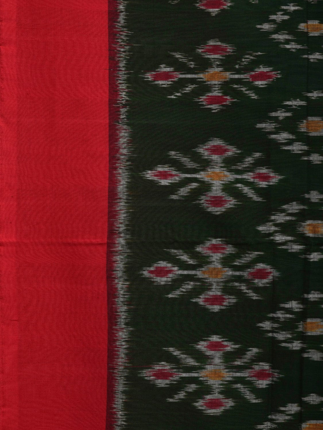 Dark Green and Red Pochampally Ikat Cotton Handloom Saree with All Over Design - Global Threads | Swadesiicart