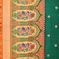 Dark Green Bandhani Paithani Silk Handloom Saree with One Side Border Design - Global Threads | Swadesiicart