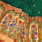 Dark Green Bandhani Paithani Silk Handloom Saree with One Side Border Design - Global Threads | Swadesiicart