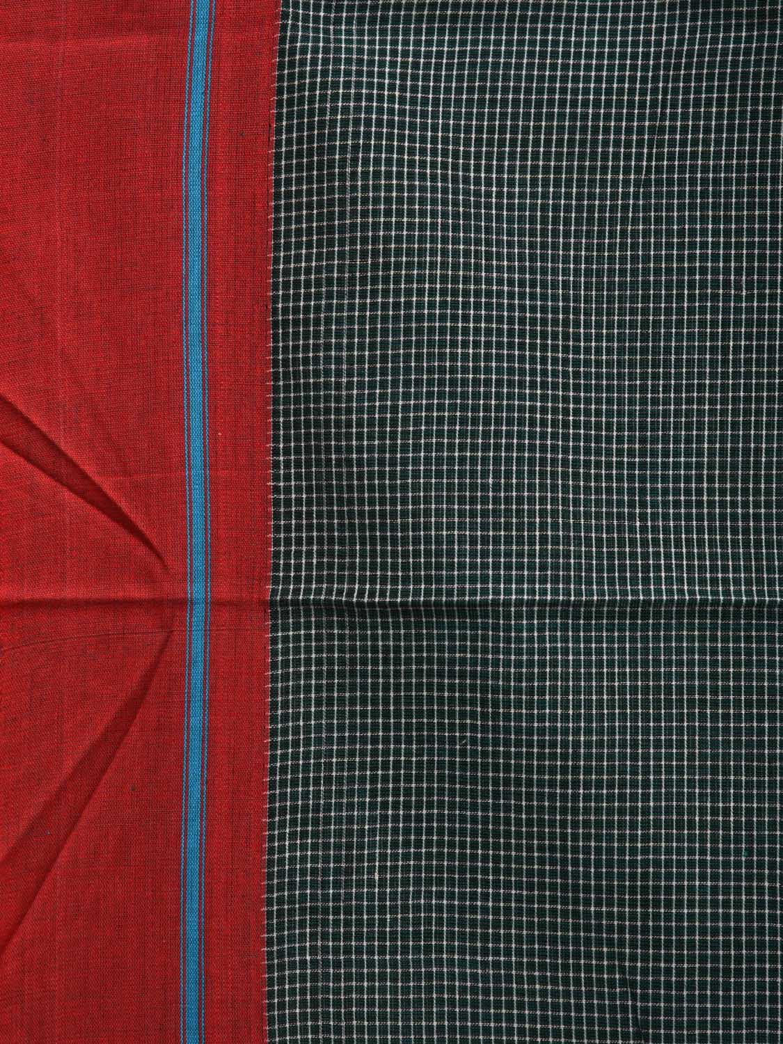 Dark Green ilkal Cotton Handloom Saree with Checks and Ganga-Jamuna Border Design No Blouse - Global Threads | Swadesiicart