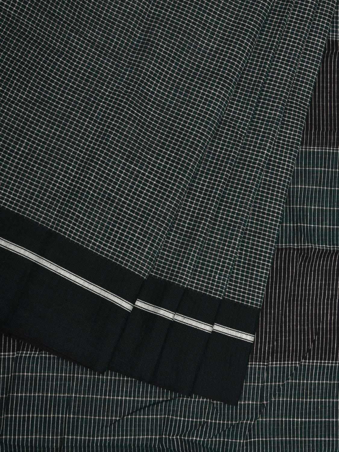 Dark Green ilkal Cotton Handloom Saree with Checks Design No Blouse - Global Threads | Swadesiicart