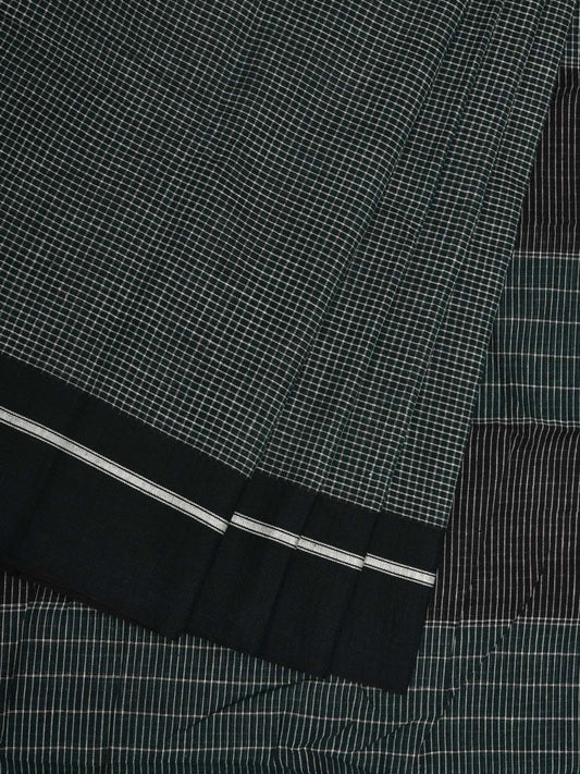 Dark Green ilkal Cotton Handloom Saree with Checks Design No Blouse - Global Threads | Swadesiicart