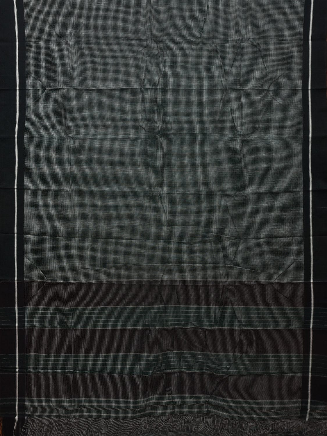 Dark Green ilkal Cotton Handloom Saree with Checks Design No Blouse - Global Threads | Swadesiicart