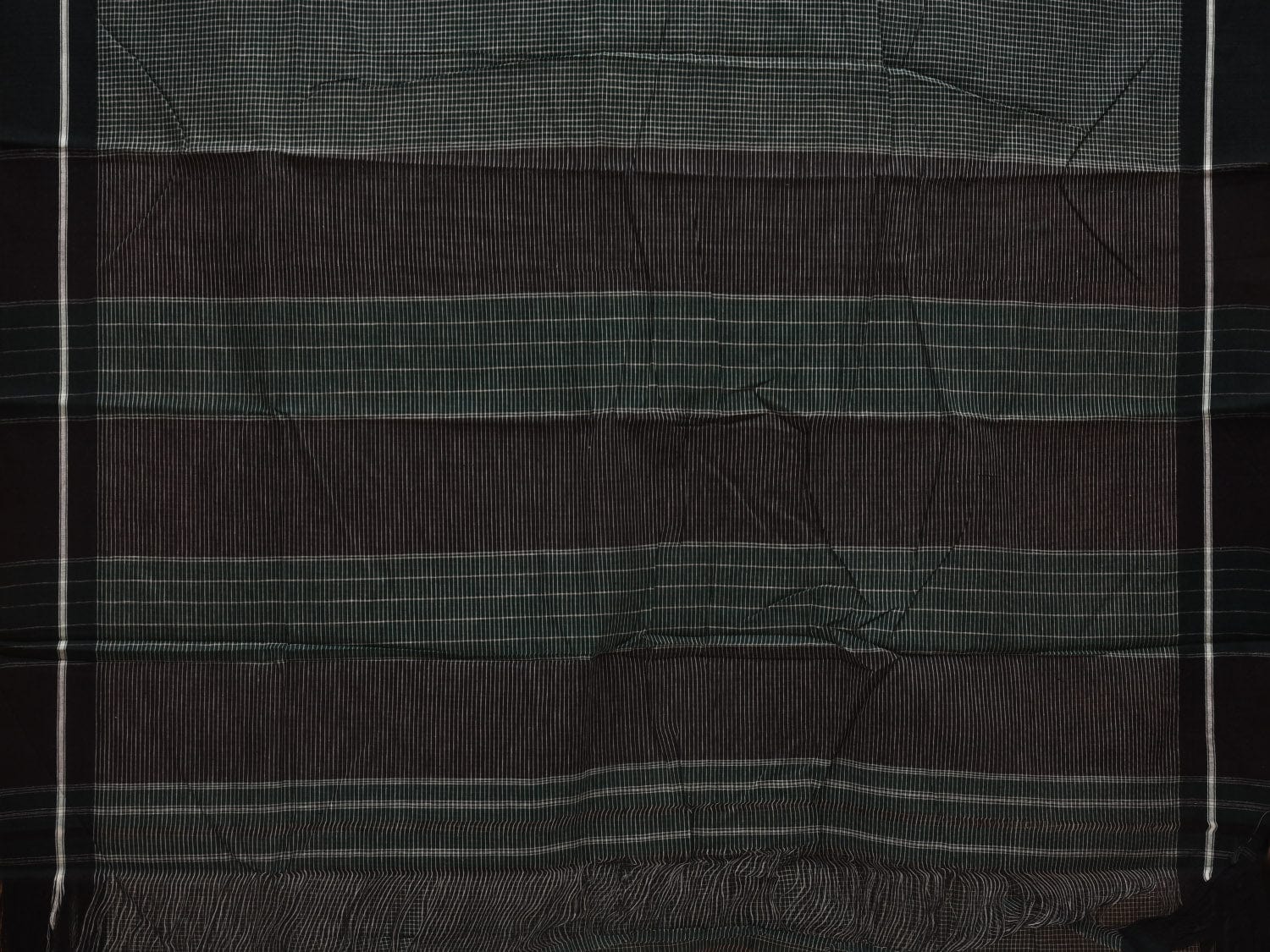 Dark Green ilkal Cotton Handloom Saree with Checks Design No Blouse - Global Threads | Swadesiicart
