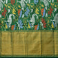 Dark Green Uppada Silk Handloom Saree with All Over Lotus and Birds Design - Global Threads | Swadesiicart