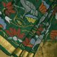 Dark Green Uppada Silk Handloom Saree with All Over Lotus and Birds Design - Global Threads | Swadesiicart