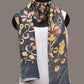Dark Grey Kalamkari Hand Painted Sico Stole with Floral Design - Global Threads | Swadesiicart