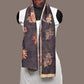 Dark Grey Kalamkari Hand Painted Silk Handloom Stole with Horses Design - Global Threads | Swadesiicart