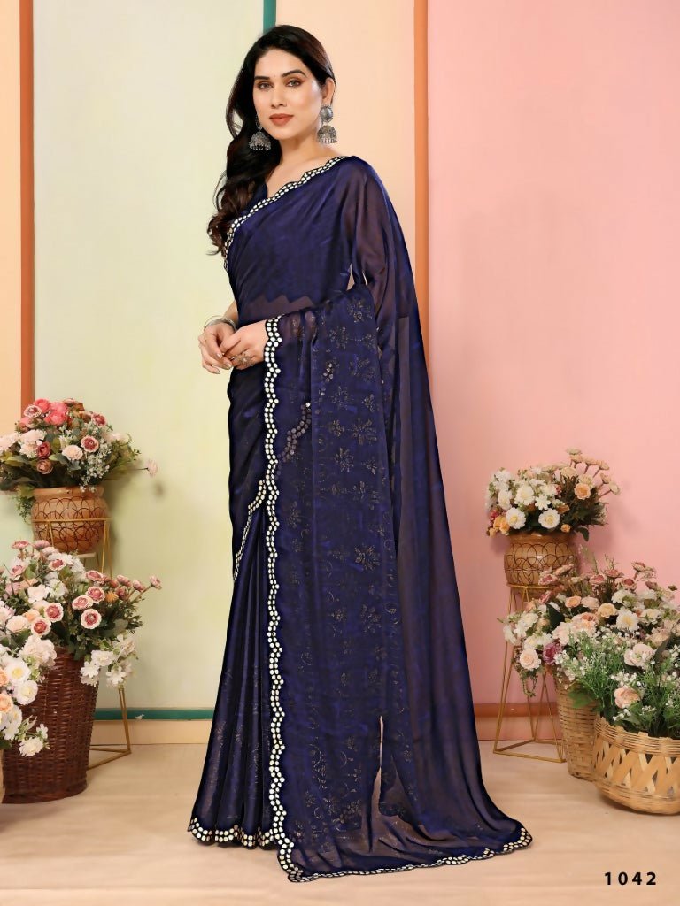 Aafreen Partywear Designer Nevy Blue White Rangoli Fancy Saree