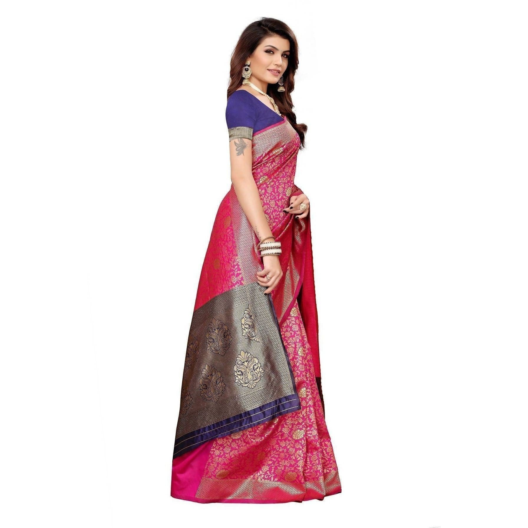 Vamika Banarasi Jaquard Pink Weaving Saree (BANARASI 01) | Swadesiicart