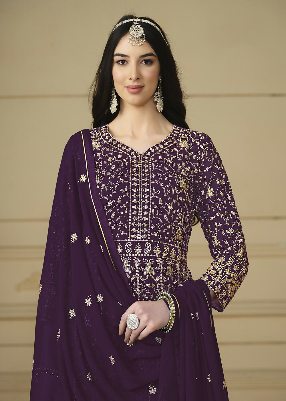 Wine Purple Embroidered Trendy Style Anarkali Suit - Emponline | Swadesiicart
