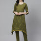 ADA Women Green & Yellow Chikankari Embroidered Sustainable Handloom Kurta with Trousers | Swadesiicart