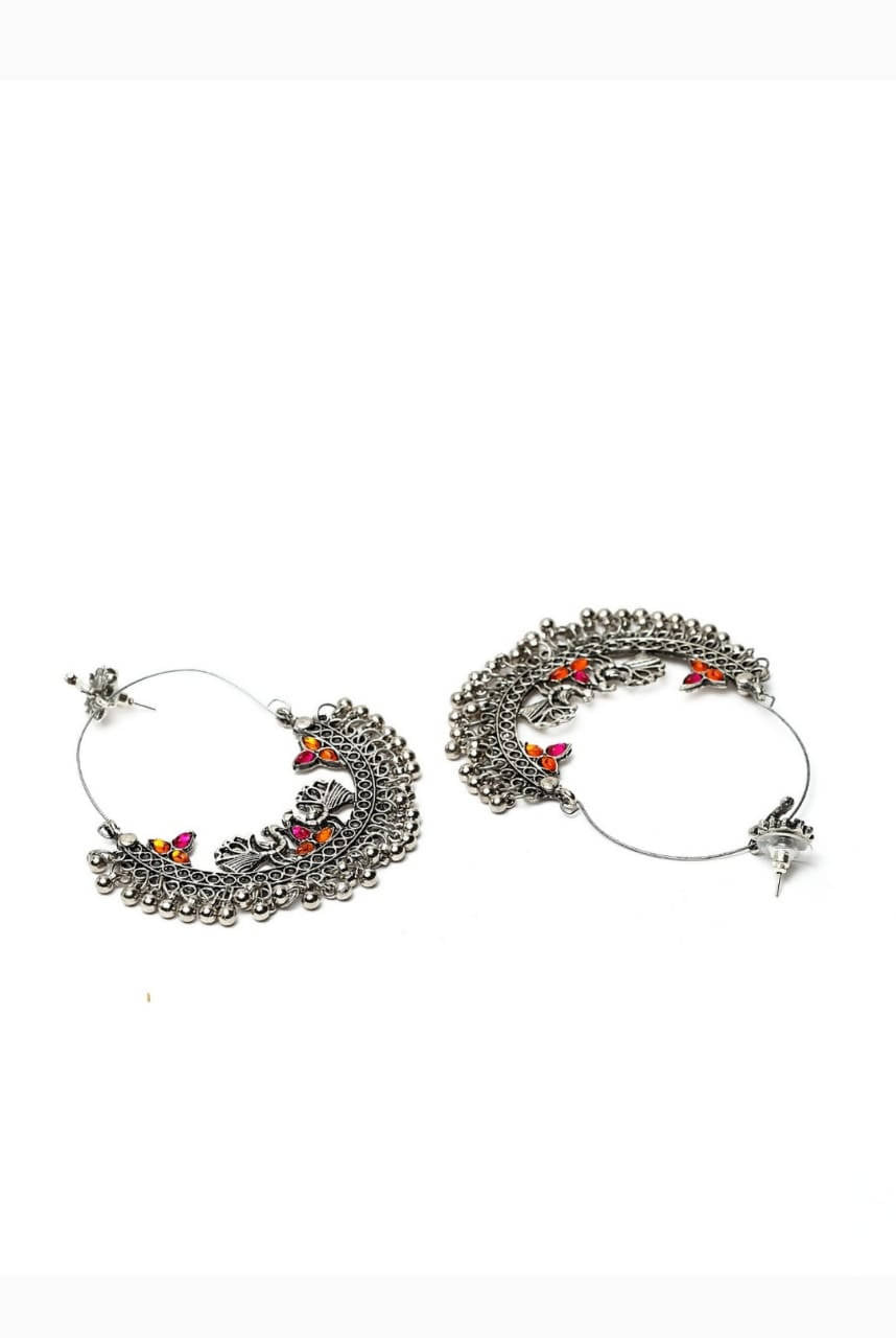 Mominos Fashion Silver-Plated Peacock Design Multi-Color Chandbali Earrings - Swadesiicart