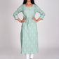 Swasti Women Green & jet stream Geometric Embellished Cold-Shoulder Sleeves Chikankari Floral Kurta | Swadesiicart