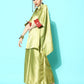 InWeave Women's Olive Red Brocade Satin Boho Kurta Palazzo Set - Swadesiicart