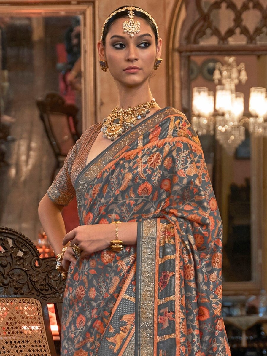 Anouk Ethnic Motifs Printed Beads & Stones Banarasi Saree | Swadesiicart